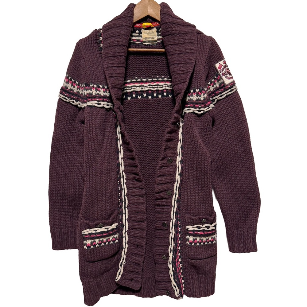 HELLY HANSEN 100% Lambswool Nordic Fair Isle Après Ski Grandpa Cardigan XL
